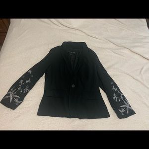 Black single button jacket business jacket with embroidered sleeves size medium